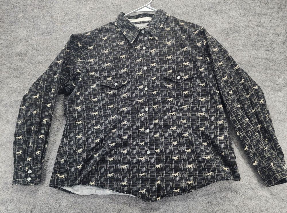 Vintage Cumberland Outfitters Shirt Womens Large Button Up Black Horses